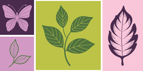 Trendy Hand-Drawn Floral Branch with Elegant Leaves – Rustic Botanical Line Art Vector for Logo Design, Decorative Elements, Wedding Invitations, or Nature-Themed Stationery