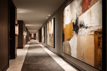 Modern Hotel Corridor with Abstract Art