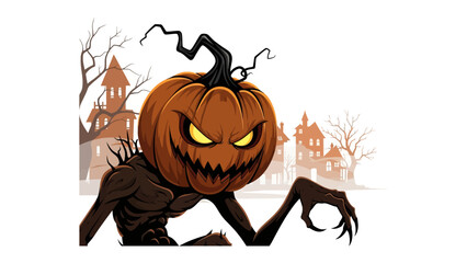 Sinister Jack-o'-Lantern Creature: An intricately detailed digital illustration captures the chilling essence of Halloween.