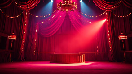 Circus stage podium background carnival light red seamless looping overlay virtual video animation b