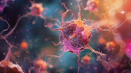 Brain Tumour Awareness Week. Scientific microscopic illustration of brain tumor cells at cellular level, detailed medical pathology diagram, histological accuracy, educational scientific style