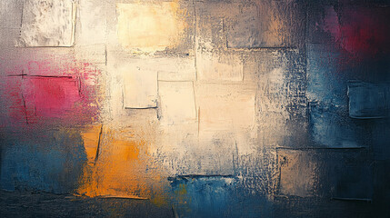 Colorful and energetic canvas art with shades of blue, gold, pink, and white. Textured abstract painting, perfect for backgrounds and digital art.
