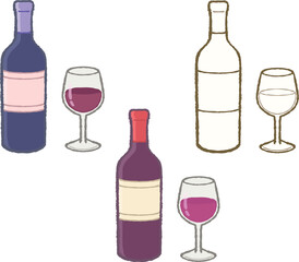 Wine bottle and glass illustration set
