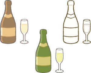 Set of Champagne Bottles and Glasses Illustration