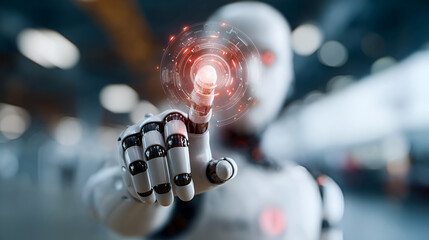 Conceptual Futuristic Robot Touching Digital Interface with Artificial Intelligence Technology. Ai Generated Images