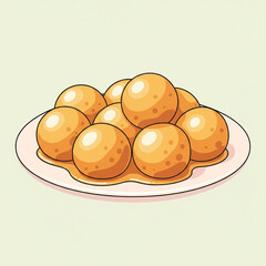 Awama Middle Eastern syrup-coated fried dough balls, traditional Arabic dessert for Ramadan and Eid, flat lay vector


