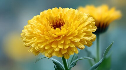 Obraz premium Bright yellow calendula flowers bloom in a sunny garden, showcasing their beauty and medicinal properties for homeopathy enthusiasts