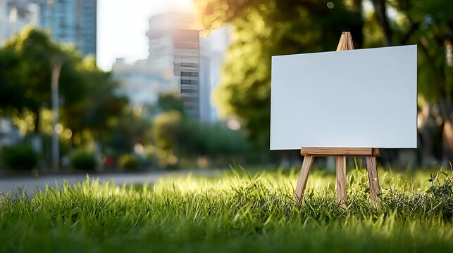 Sunny Outdoor Scene with Wooden Easel Displaying a Blank Canvas. Ai Generated Images