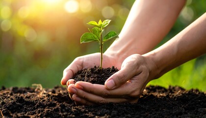 Hands Holding Small Tree with Soil