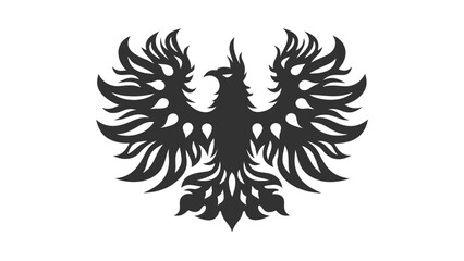 Stylized black eagle with outstretched wings and intricate feather details on a white background centered silhouette