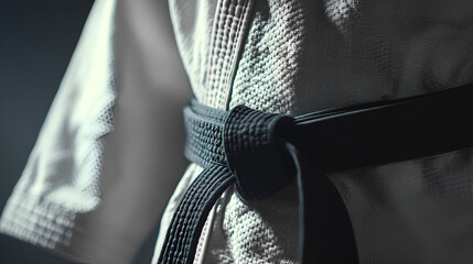 Close up Authentic Martial Arts Kimono Black Belt Detail Training. Ai Generated Images