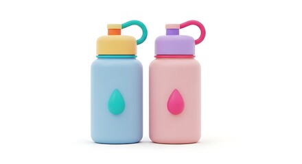 Pastel Pink and Blue Insulated Water Bottles with Carry Handles.