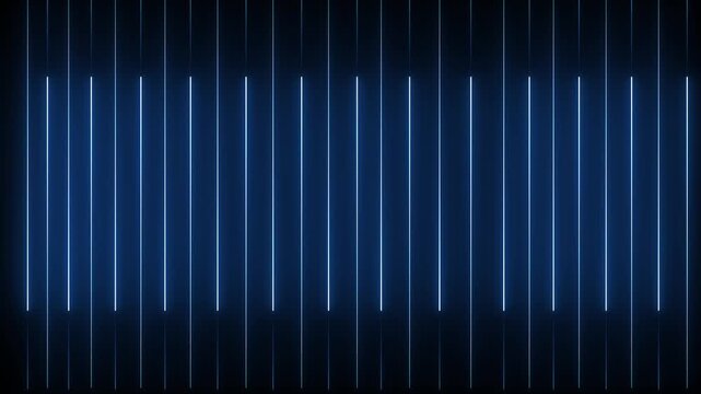 N eon glowing Vertical new line animation. On dark icon. glowing neon blue lines moving on seamless loop on black background.