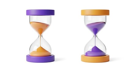 Two colorful 3D hourglasses illustrating time management.