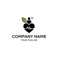 A logo featuring a person inside a heart shape with a leaf, representing health and wellness.