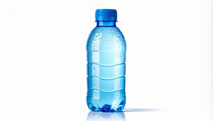 Cold Blue Plastic Water Bottle with Condensation Isolated on White Background