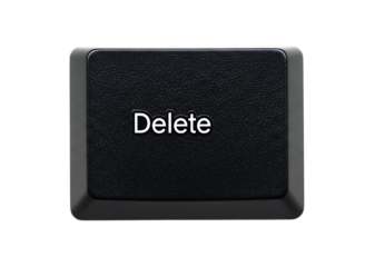 Single black delete key button isolated white isolated on transparent background