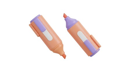 Two Pastel Colored Highlighters Isolated on White Background.