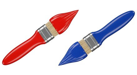 Two vibrant paintbrushes, one red and one blue, ready for artistic expression.