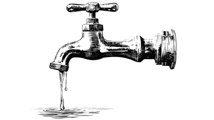 Detailed Drawing of Running Water Tap - Professional Illustration