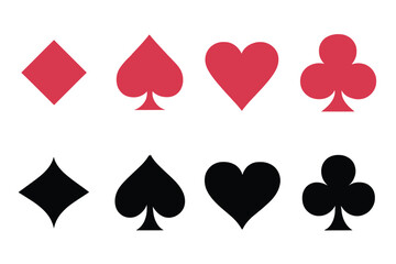 Playing Card Suits Red and Black Diamonds, Spades, Hearts, and Clubs