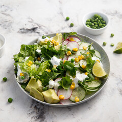 Healthy spring salad with avocado