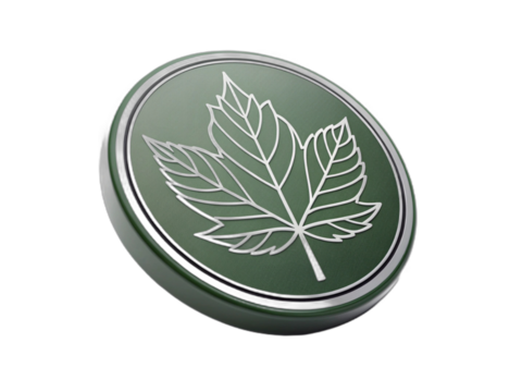 Green maple leaf coin isolated on transparent background - Powered by Adobe