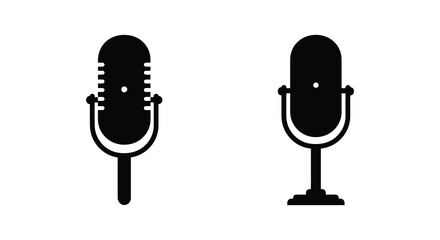 Two black vintage style microphones depicted in a simple graphic illustration