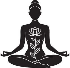 Serene silhouette woman meditating, lotus flower symbol