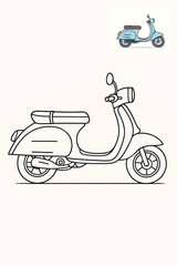 Obraz premium Vintage Scooter Coloring Page Outline Drawing.