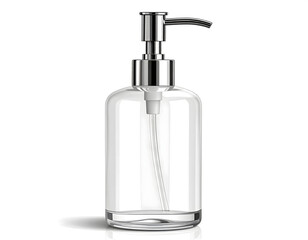 Fototapeta premium A transparent glass soap dispenser with a metallic pump