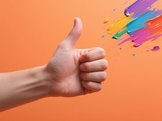 Thumbs up on orange background
