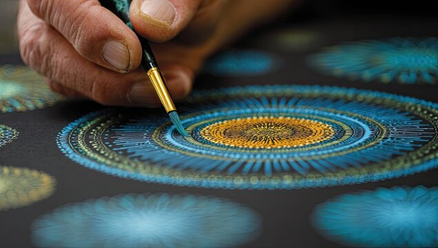 Close-up of hand painting intricate design - Powered by Adobe