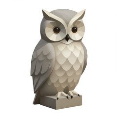 Obraz premium Gray Stone Owl Statue on White Background