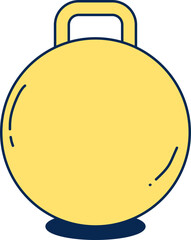 Cartoon kettlebell illustration with yellow and blue tones for fitness training