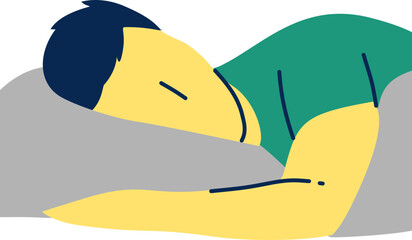Illustration of a sleeping man resting on a pillow in a relaxed position