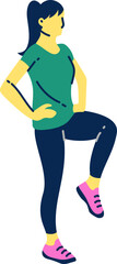 Illustration of a woman in activewear balancing in a standing knee raise posture