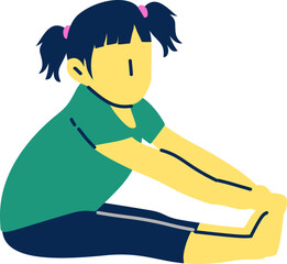 Illustration of a girl stretching her body, warming up, doing yoga exercise