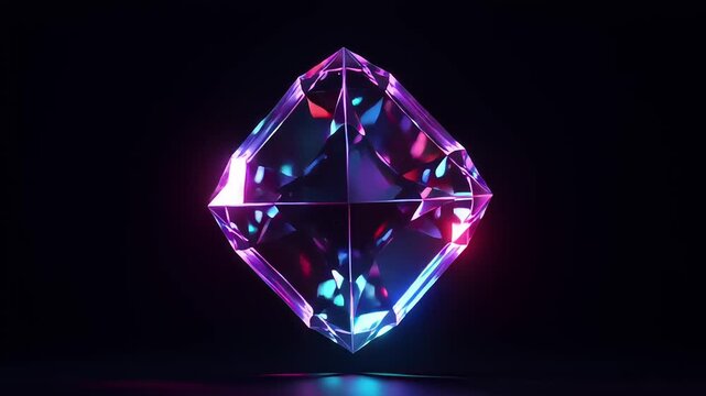 A vibrant, multifaceted crystal floating against a dark backdrop, showcasing colorful reflections and refractions