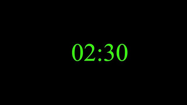 4K countdown animation, 02.30 minutes displays a timer counting down minutes and seconds.