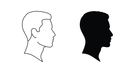 A contrasting depiction of a male head outline and dark silhouette