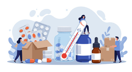 Illustration of people and medicine, vector illustration
