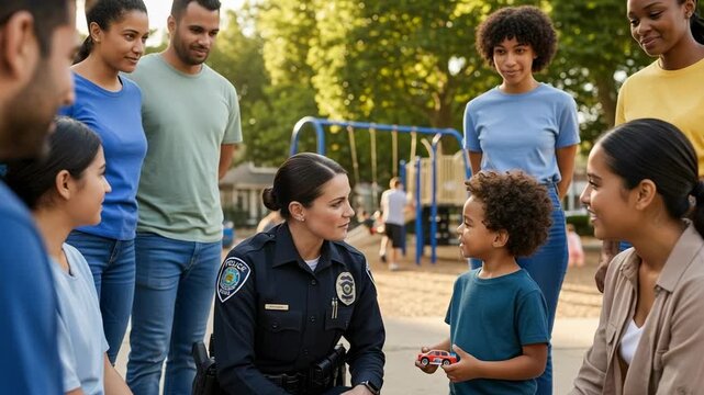 Community Engagement with Police Officer in Park: Building Trust and Connections with Families and Children
