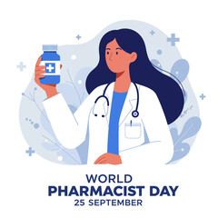 Obraz na płótnie Canvas Square banner celebrating world pharmacist day, 25 september, vector illustration design