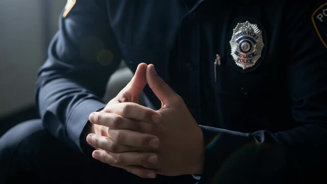 Law Enforcement Male Officer Hands Close-Up in Uniform Capturing Police Professionalism