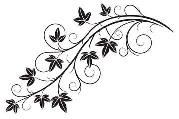 Elegant minimalist black and yellow vine swirl decorative design element