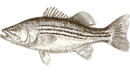 Vintage Engraved Striped Bass Fish Illustration for Design Projects