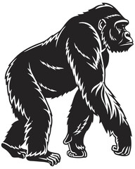 Fototapeta premium Realistic gorilla silhouette, side view, detailed vector illustration, strong muscular body, solid black design, isolated on transparent background