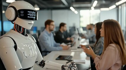 Robot and people in modern office meeting. - Powered by Adobe