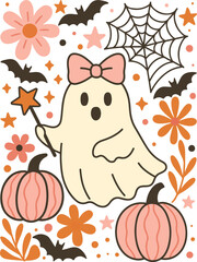 Boho Floral Ghost Shirt Pumpkin Autumn Botanical Halloween Sublimation Spooky Tee